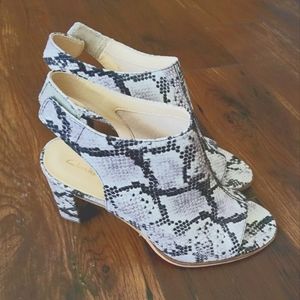 Snakeskin Clarks Peep Toe Heels